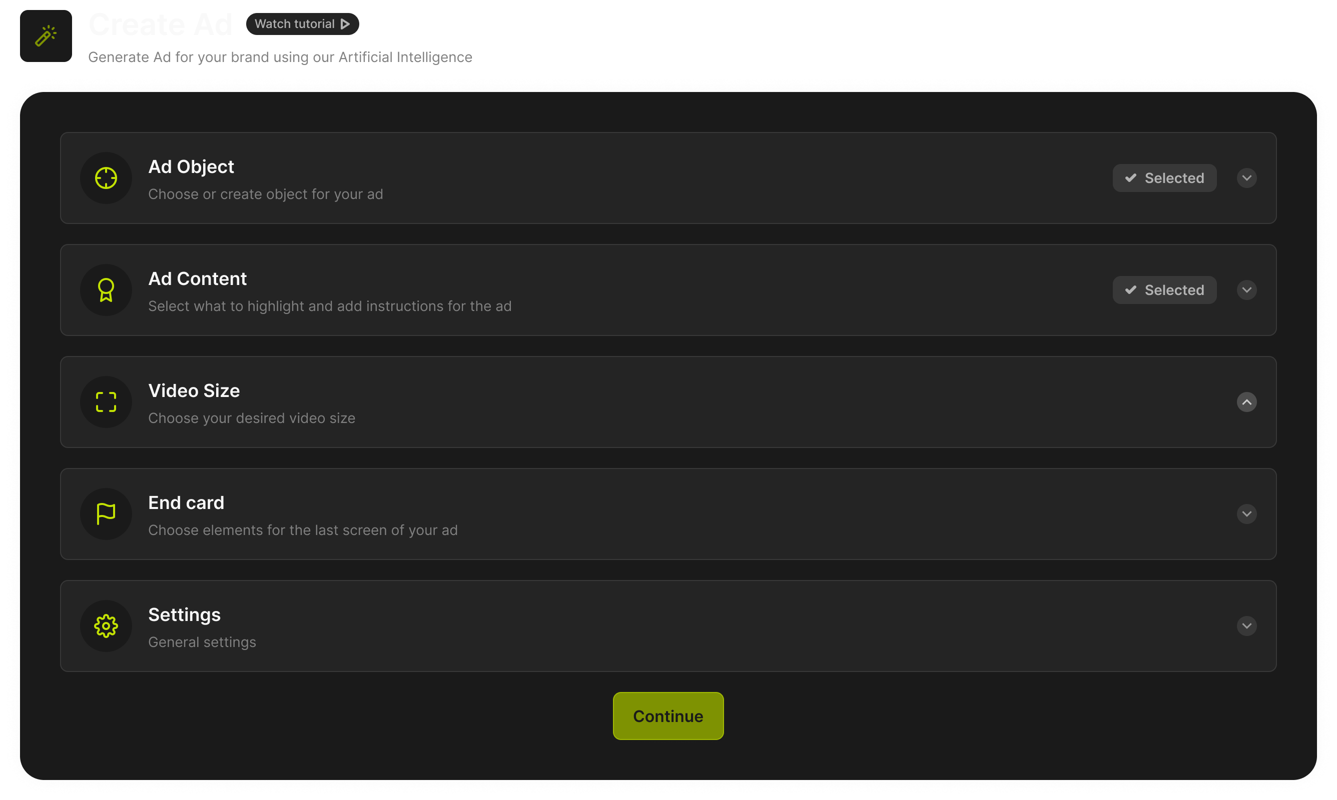 AdStar create-ad setup screen