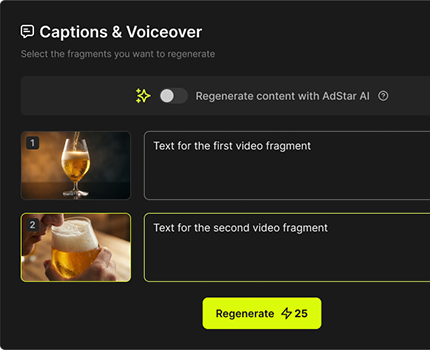 AdStar captions dialog: edit, restyle, or remove on-screen captions