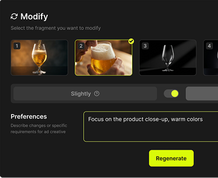 AdStar modify dialog: pick a fragment of the creative and regenerate it