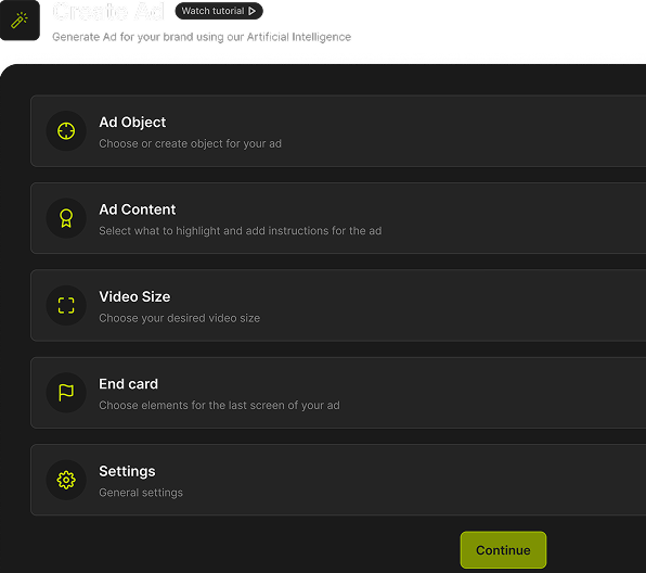 AdStar create-ad setup screen