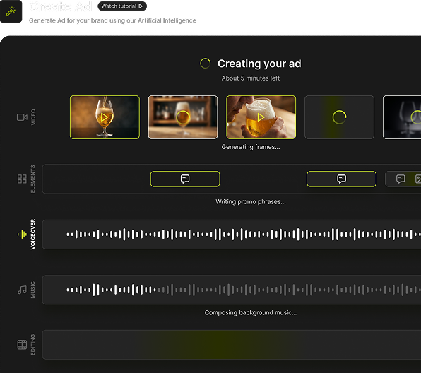 AdStar ad-generation progress screen